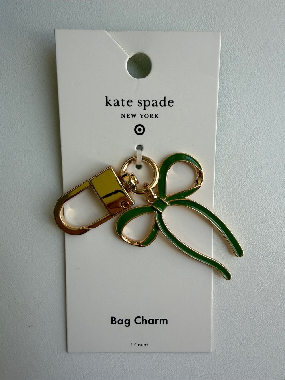 kate spade Green Enamel Bow Key & Bag Charm with Gold Hardware